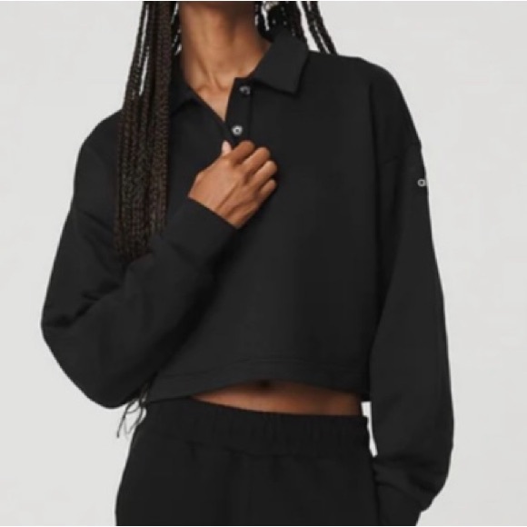 ALO Yoga Tops - Alo Yoga Polo Henley Pullover Black Small